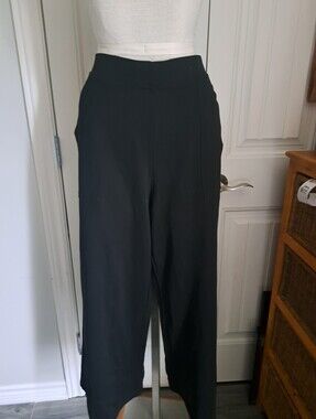 MAX STUDIO LONDON black cropped wide leg trouser pants slip on pockets Chic LG